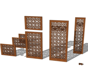 中式实木隔断su模型