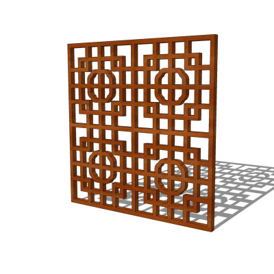 中式实木隔断su模型