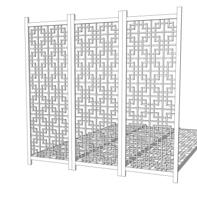 中式实木隔断su模型