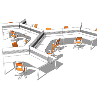 现代卡位办公桌su模型