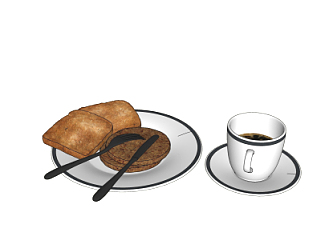 现代<em>面包</em>咖啡食品su模型