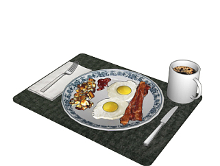 现代牛排鸡蛋咖啡<em>食物</em>su模型