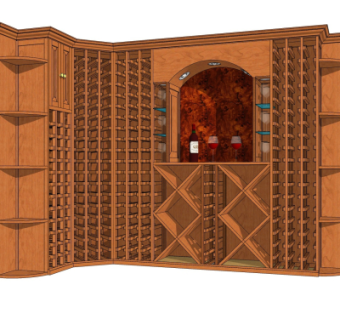 美式实木酒柜su模型