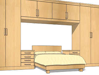 现代实木单人床衣柜su模型