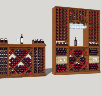 美式实木酒柜su模型