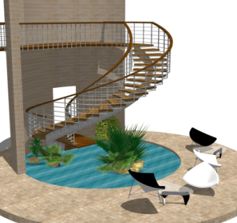 现代螺旋楼梯su模型