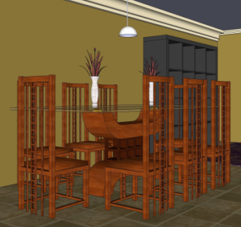 现代实木餐桌椅su模型
