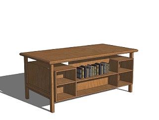 现代实木书柜茶几su模型