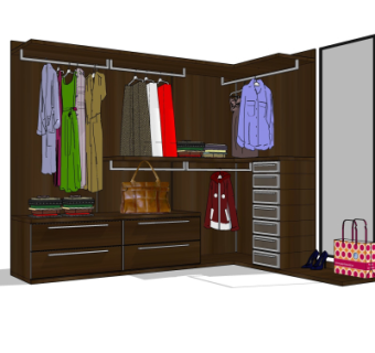 现代实木衣柜su模型