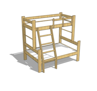 现代上下铺双人床su模型
