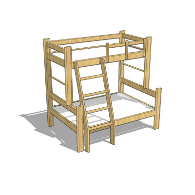 现代上下铺双人床su模型