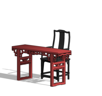 中式实木书桌椅su模型