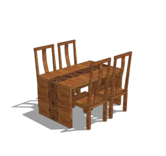 中式实木餐桌椅su模型