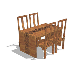 中式实木餐桌椅su模型