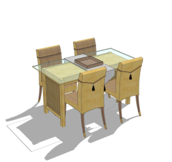 新中式实木餐桌椅su模型