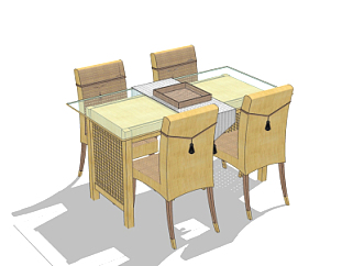 新中式实木餐桌椅su模型