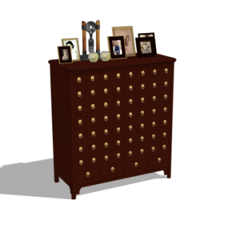 中式实木边柜斗柜su模型