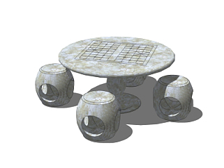中式<em>石雕桌椅</em>su模型