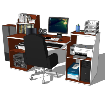 现代书桌电脑桌su模型