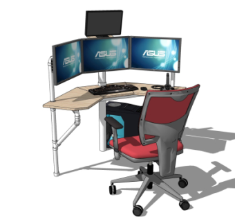 现代电脑桌su模型