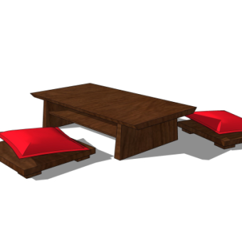 日式榻榻米茶桌椅su模型