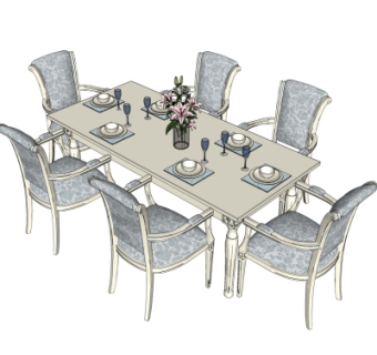 美式实木餐桌椅su模型