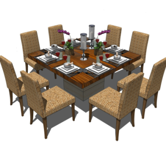 东南亚藤编餐桌椅su模型