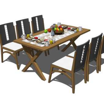 现代简约餐桌椅su模型