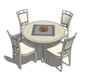 美式圆形餐桌椅su模型