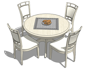 <em>美式圆形</em>餐桌椅su模型