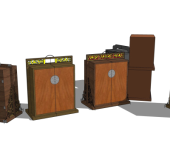 中式实木挑担su模型