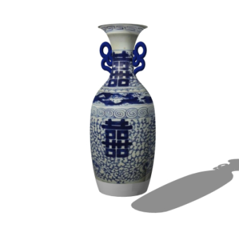 中式青花瓷陶罐su模型