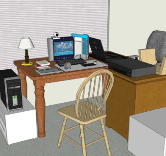 美式实木书桌电脑桌su模型