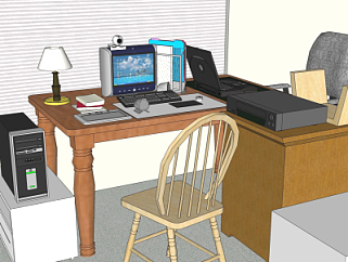 美式实木书桌电脑桌su模型