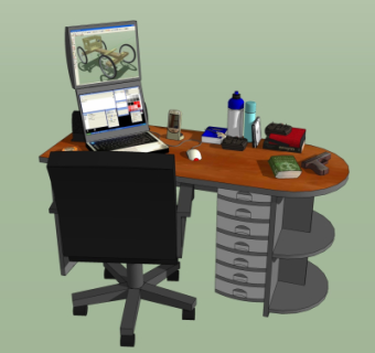 现代书桌电脑桌su模型