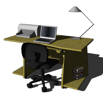 现代实木书桌su模型