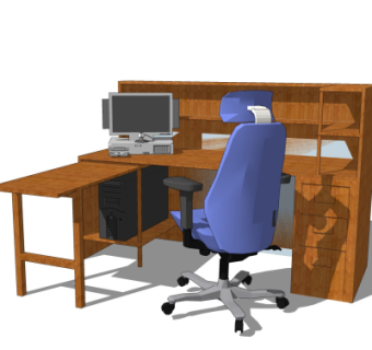 现代实木书桌su模型