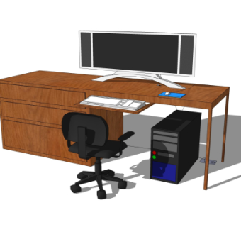 现代书桌电脑桌su模型