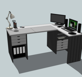 现代书桌电脑桌su模型
