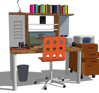 现代书桌电脑桌su模型