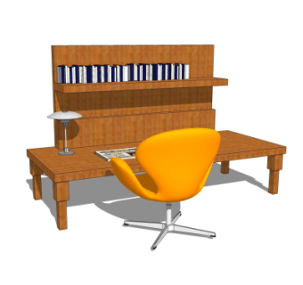 现代实木书桌su模型