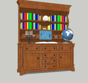 美式实木书柜su模型