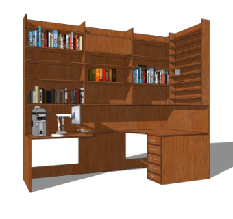 现代实木书桌书柜su模型