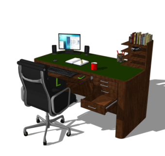 现代书桌电脑桌su模型