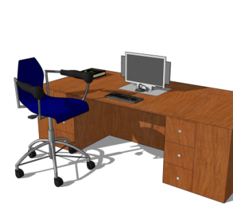 现代书桌电脑桌su模型