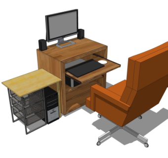 现代书桌电脑桌su模型