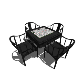 中式实木麻将桌su模型