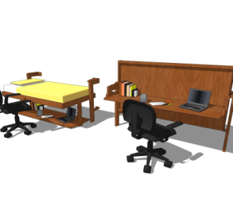 现代实木书桌su模型