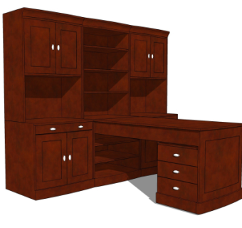 美式实木书桌书柜su模型