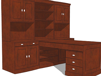 美式实木书桌书柜su模型